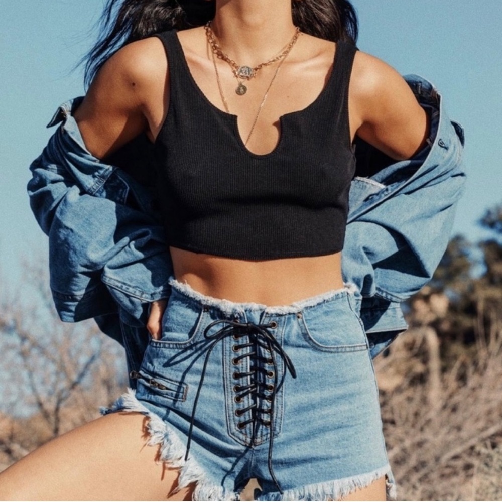 lioness high waisted denim shorts